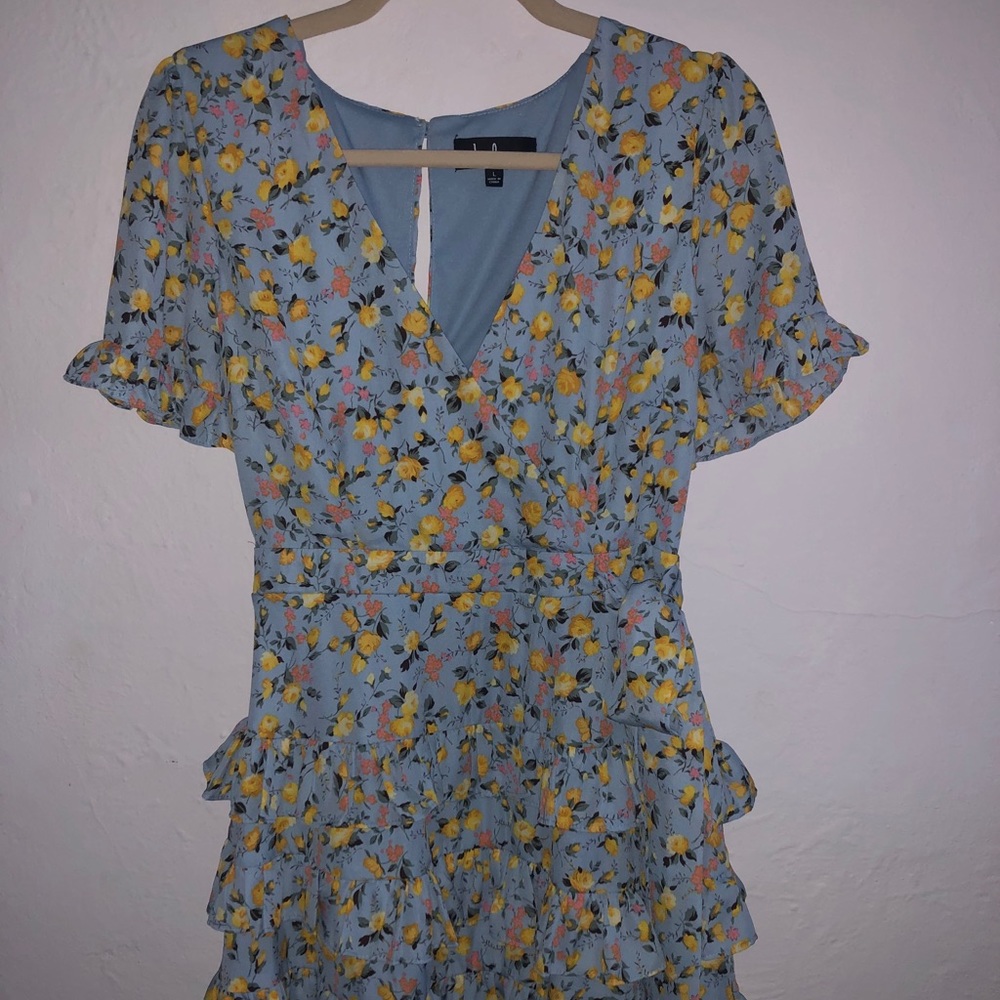 Yellow and Blue Rose dress with ruffles